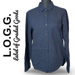 H&M L.O.G.G. Soft Cotton Navy W/ White Polkadots, Long Sleeve Button down Shirt